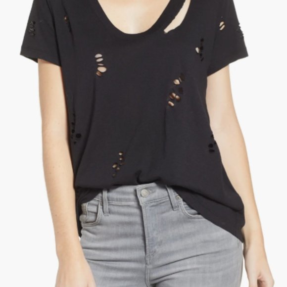 Zadig & Voltaire Black Distressed Short Sleeve Tee - Picture 1 of 8